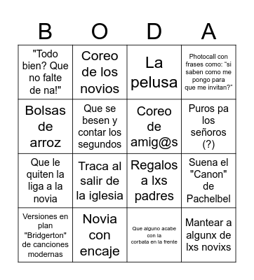 Bodingo Bingo Card