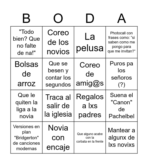 Bodingo Bingo Card