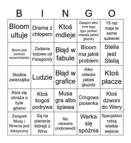 Winx Bingo s6 Bingo Card