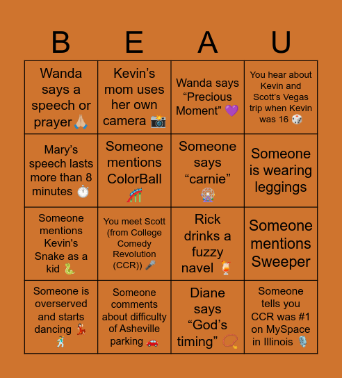 Meg+Kev’s Wedding Bingo Card