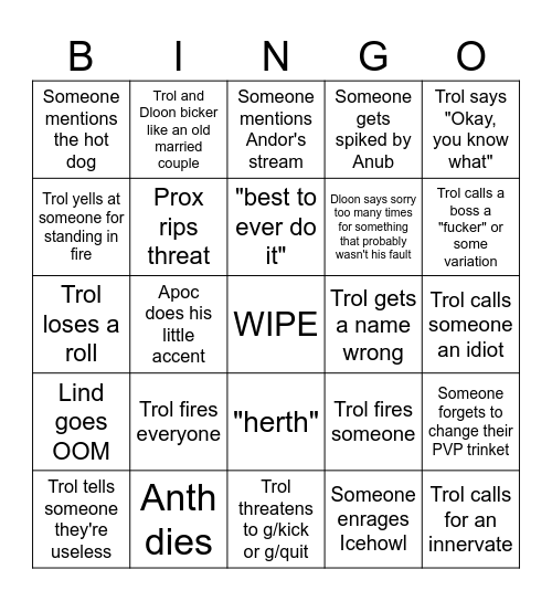 Raiders Bingo Card