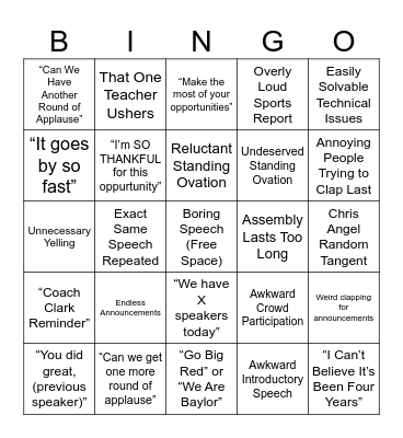 Senior Speech / Assembly Bingo Card