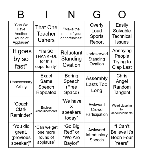 Senior Speech / Assembly Bingo Card