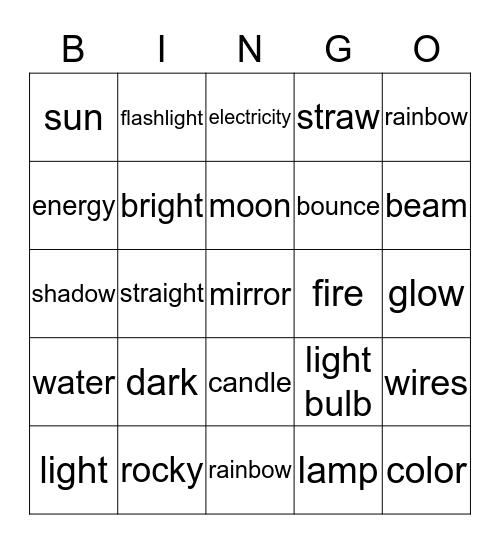 All about Light Bingo Card