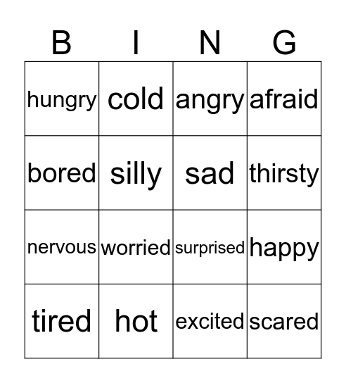Feelings  Bingo Card