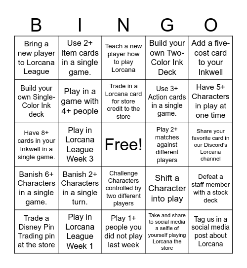 Lorcana Quest Bingo Card