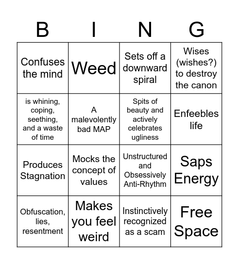 Bad Art Bingo (According to Twitter Facist) Bingo Card