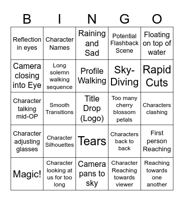 Anime OP Clichés V2 Bingo Card