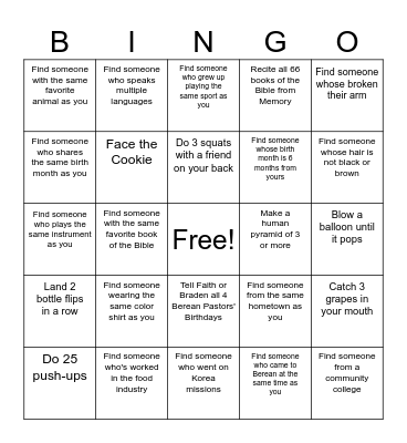 Berean Bingo Card