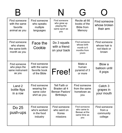 Berean Bingo Card