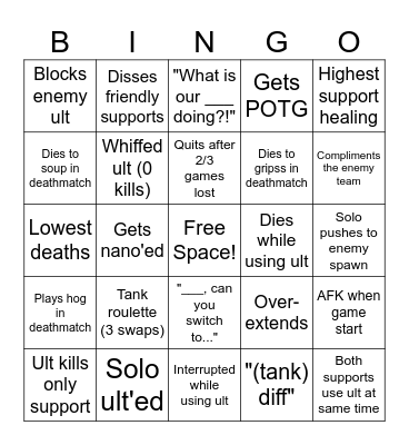 Quaffle Bingo Card