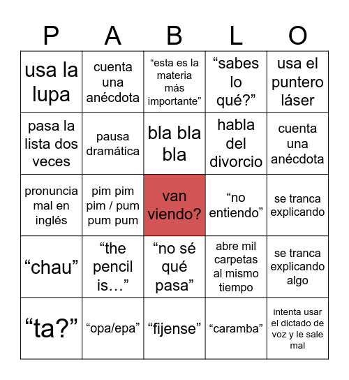 HHII Bingo Card