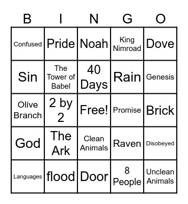 Unit 3 Bingo~ The Ark & The Tower of Babel Bingo Card