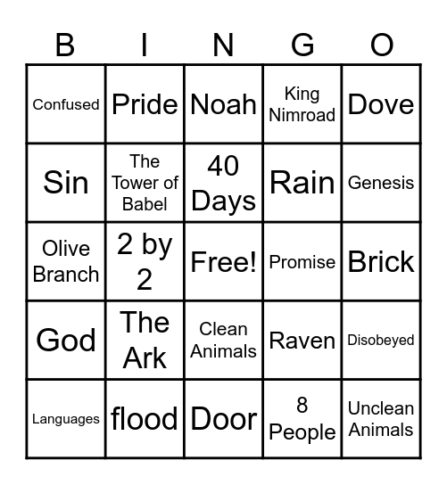 Unit 3 Bingo~ The Ark & The Tower of Babel Bingo Card