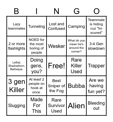 DBD torture bingo Card