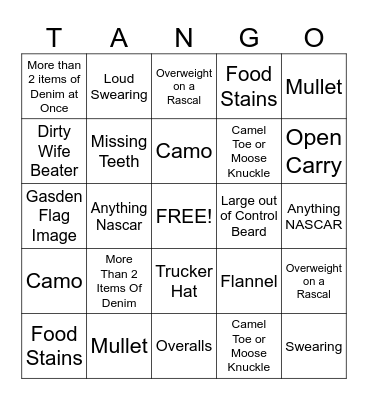 Whiskey Tango Bingo Card