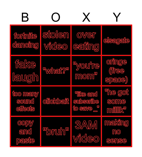 lankybox bingo Card