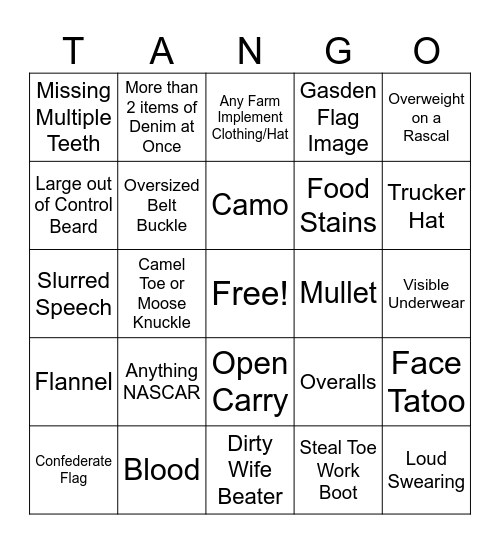 Whiskey Tango Bingo Card