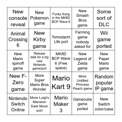 Nintendo Direct Bingo Card