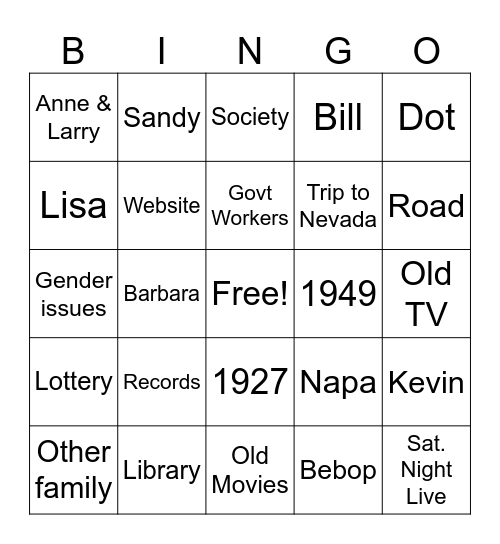 Dad Bingo Card