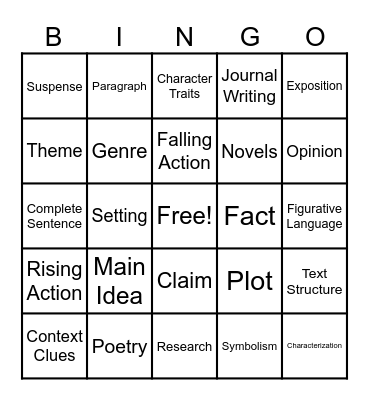 ELA Bingo Card