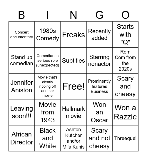 Jones Movie Bingo September 23 Bingo Card
