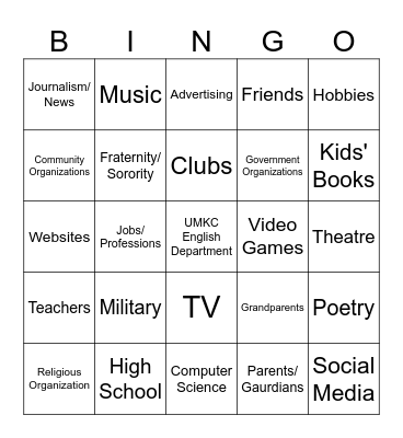 Literacy Sponsor Bingo Card