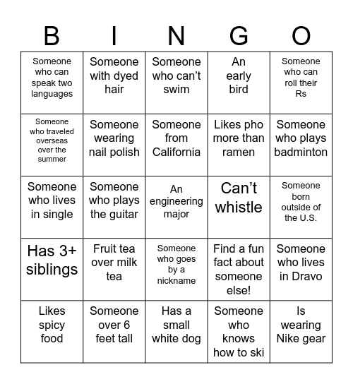 2023 ACS Speedfriending BINGO Card