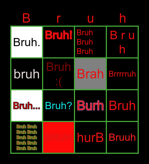 Bruh Bingo Card