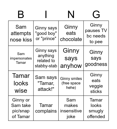 Ginny's Bday Bash Bingo Card