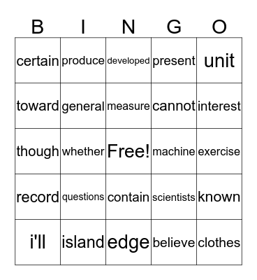 Level 4,5&6 words Bingo Card