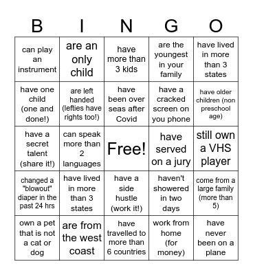 Mark the space if you... Bingo Card