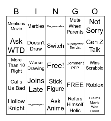 Untitled Bingo Card