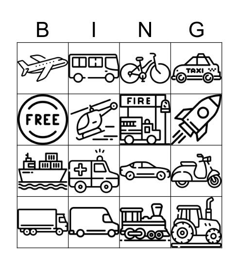 Transportation Bingo Card