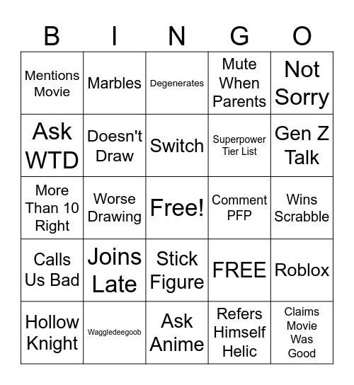 Untitled Bingo Card