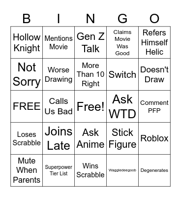 Untitled Bingo Card
