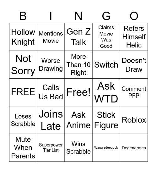 Untitled Bingo Card