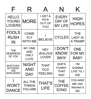 MUSIC BINGO #26 - Mr. Sinatra Bingo Card