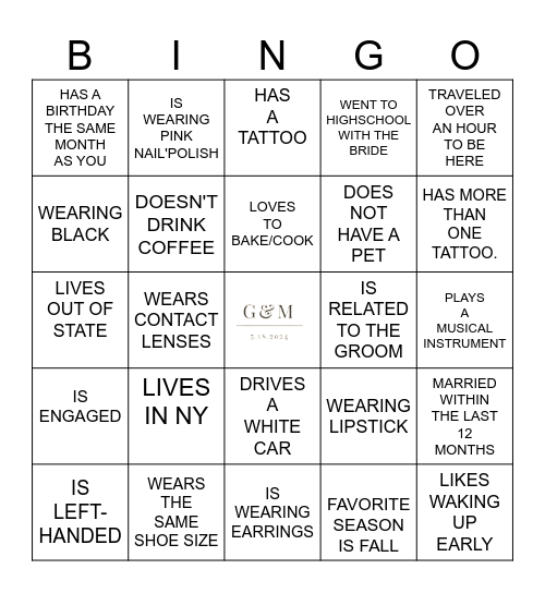 GA_Find the guest Bingo Card