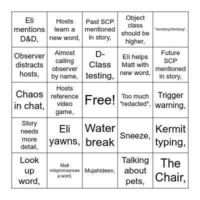 SCT 100th EPISODE Bingo Card