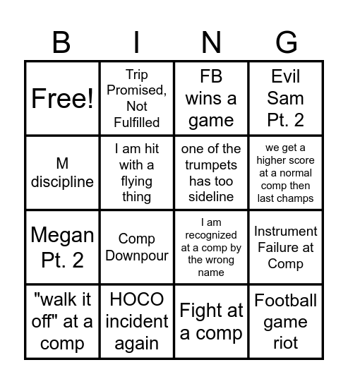 MB BINGO Trevor Bingo Card