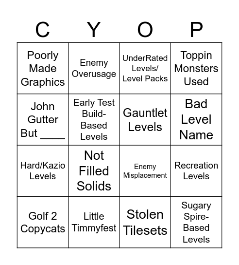 CYOP Bingo Card