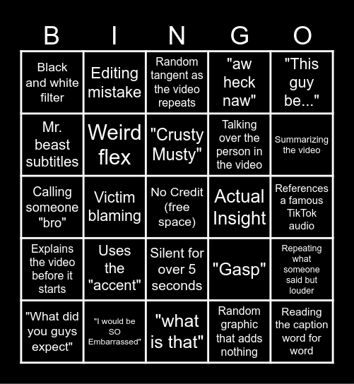 SSsniperwolf bingo Card