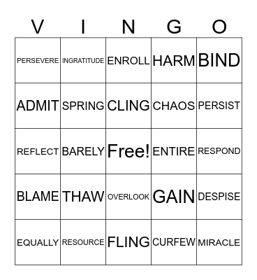 VINGO Bingo Card