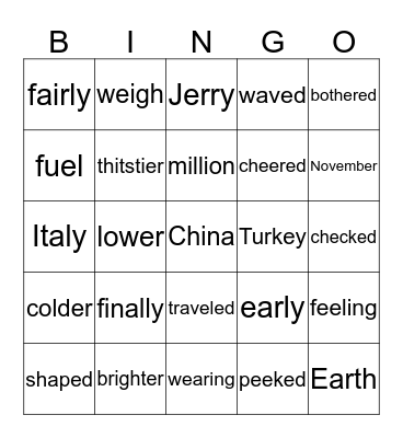 Vocab Bingo Card