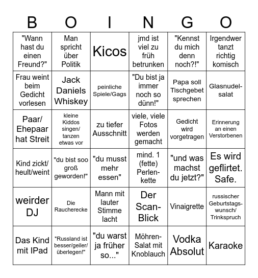 Die grooße Familienfeier Bingo Card