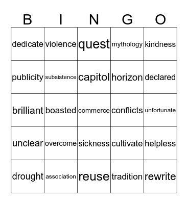 4th Grade Journeys 19 Bingo Card