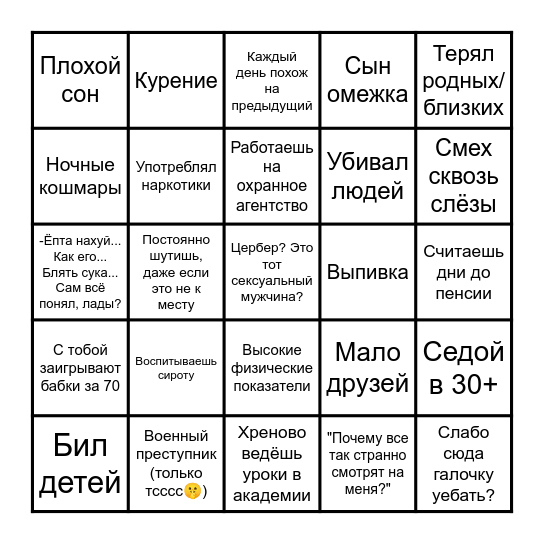 Саша лох бинго Bingo Card
