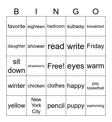 Untitled Bingo Card