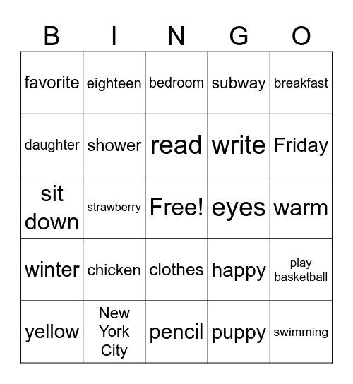 Untitled Bingo Card